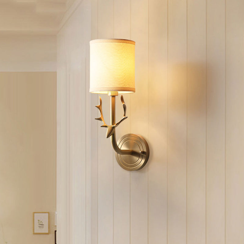 BowLift | Brass 1-Light Wall Lamp Fixture Antique Frosted White Glass Tulip Shade/Cylinder Wall Mount Light with Arm