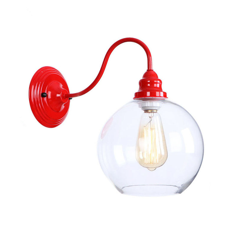 BowLift | Iron Red Wall Lighting Kit Gooseneck 1 Bulb Loft Style Wall Lighting with Cone/Sphere/Bell Clear Glass Shade