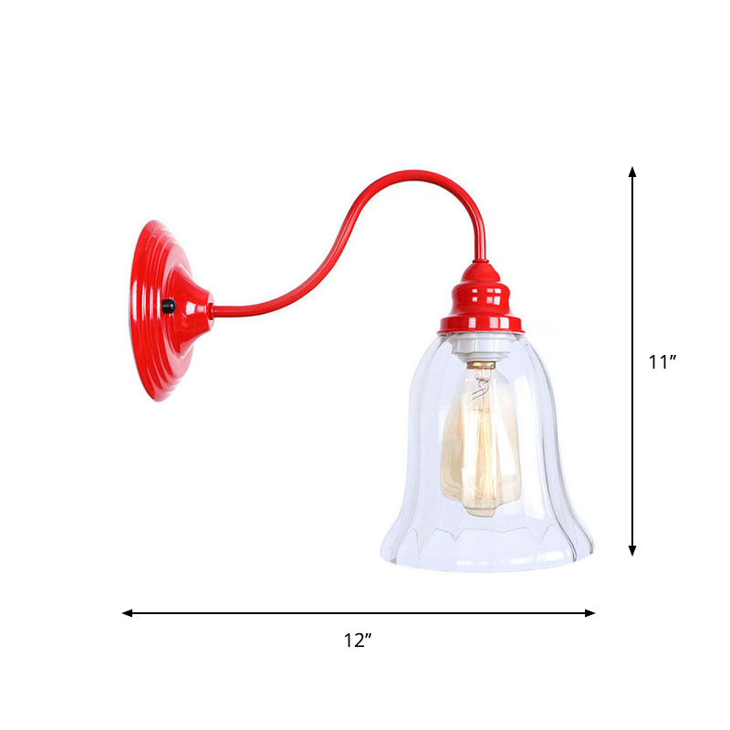 BowLift | Iron Red Wall Lighting Kit Gooseneck 1 Bulb Loft Style Wall Lighting with Cone/Sphere/Bell Clear Glass Shade