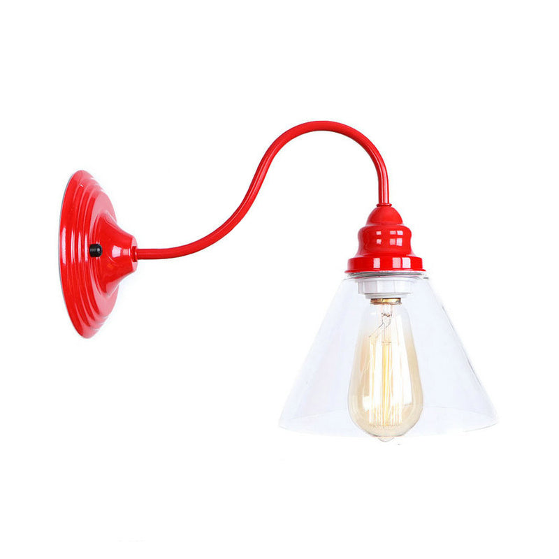 BowLift | Iron Red Wall Lighting Kit Gooseneck 1 Bulb Loft Style Wall Lighting with Cone/Sphere/Bell Clear Glass Shade