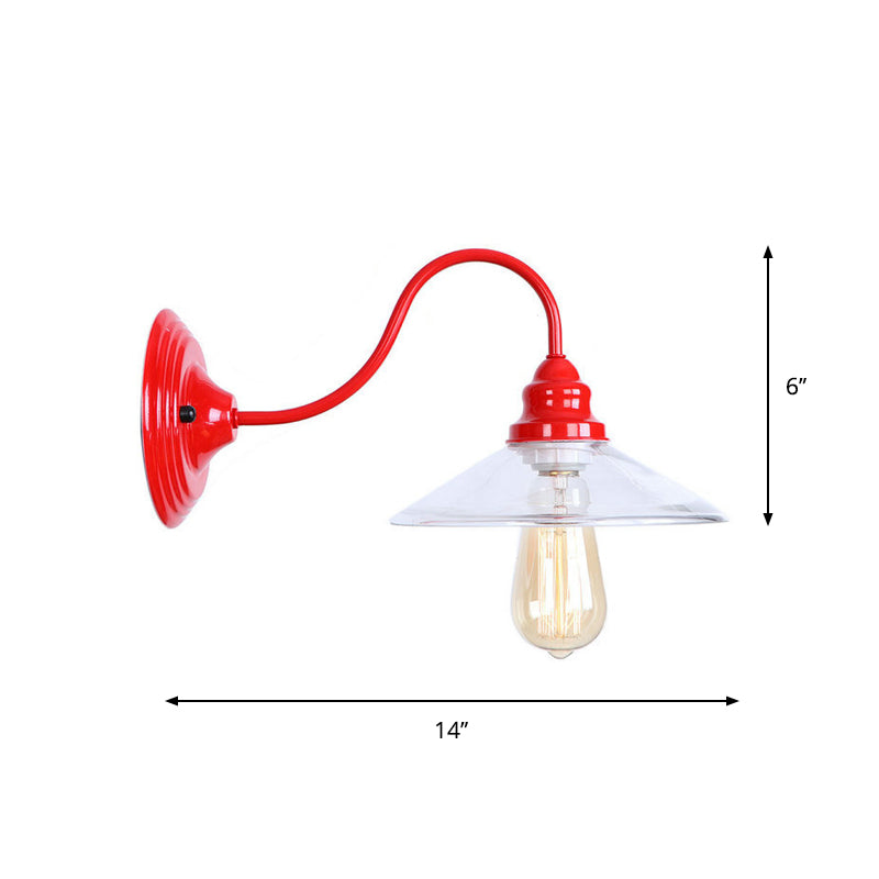 BowLift | Iron Red Wall Lighting Kit Gooseneck 1 Bulb Loft Style Wall Lighting with Cone/Sphere/Bell Clear Glass Shade