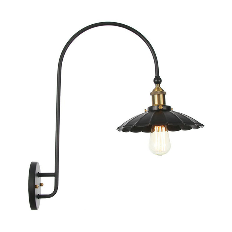 BowLift | Iron Barn/Bowl/Wave Cut Wall Light Kit Vintage 1 Bulb Nightstand Reading Wall Lamp with Curved Arm in Black