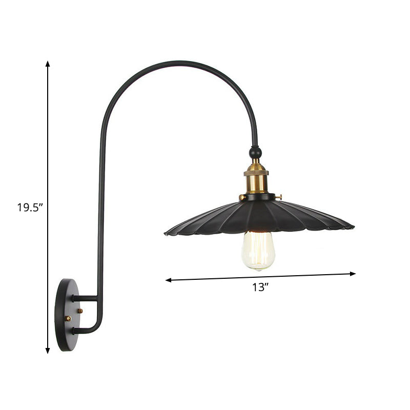 BowLift | Iron Barn/Bowl/Wave Cut Wall Light Kit Vintage 1 Bulb Nightstand Reading Wall Lamp with Curved Arm in Black
