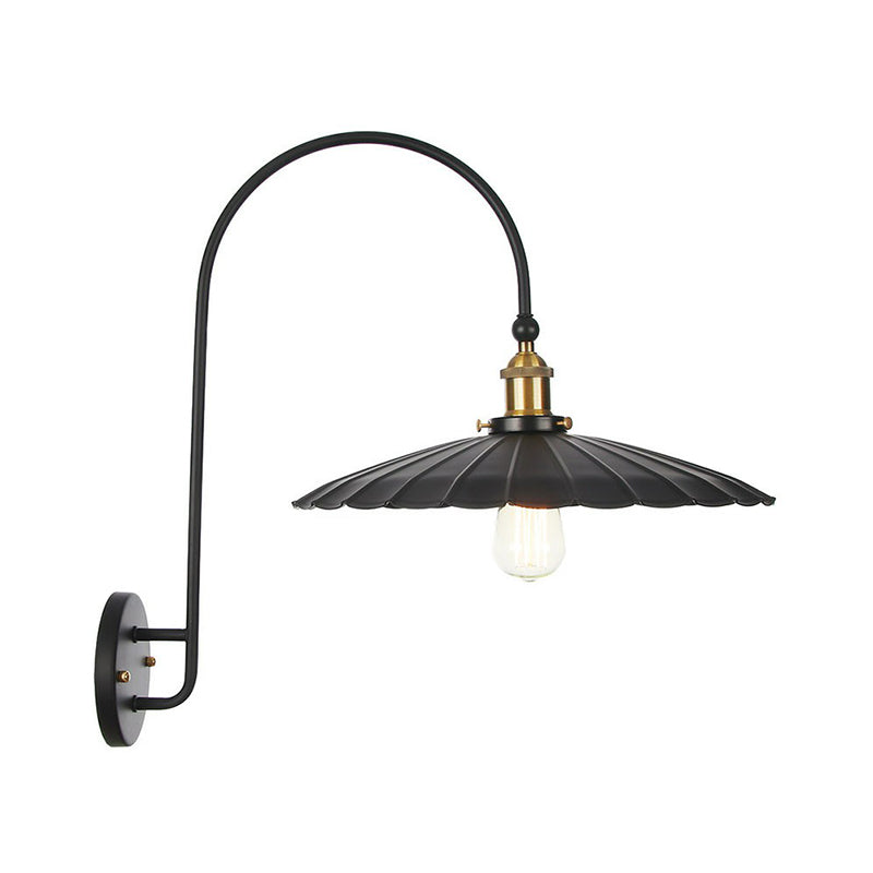 BowLift | Iron Barn/Bowl/Wave Cut Wall Light Kit Vintage 1 Bulb Nightstand Reading Wall Lamp with Curved Arm in Black