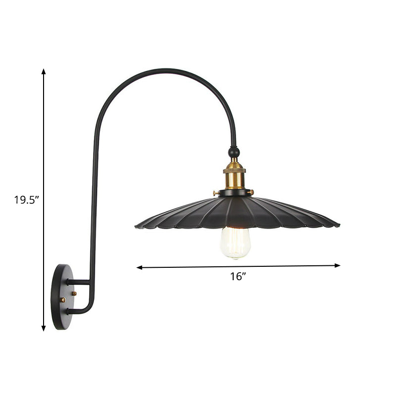 BowLift | Iron Barn/Bowl/Wave Cut Wall Light Kit Vintage 1 Bulb Nightstand Reading Wall Lamp with Curved Arm in Black