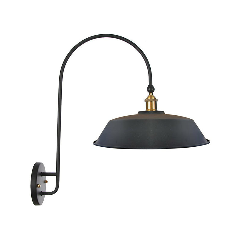 BowLift | Iron Barn/Bowl/Wave Cut Wall Light Kit Vintage 1 Bulb Nightstand Reading Wall Lamp with Curved Arm in Black