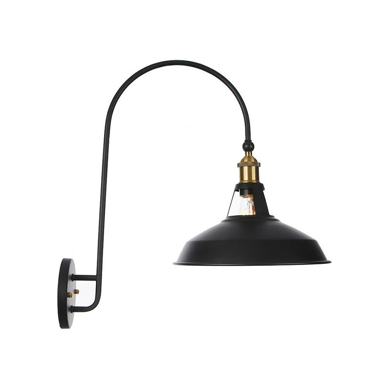 BowLift | Iron Barn/Bowl/Wave Cut Wall Light Kit Vintage 1 Bulb Nightstand Reading Wall Lamp with Curved Arm in Black