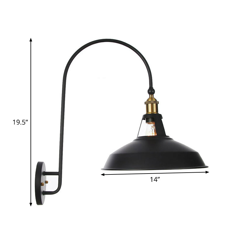 BowLift | Iron Barn/Bowl/Wave Cut Wall Light Kit Vintage 1 Bulb Nightstand Reading Wall Lamp with Curved Arm in Black