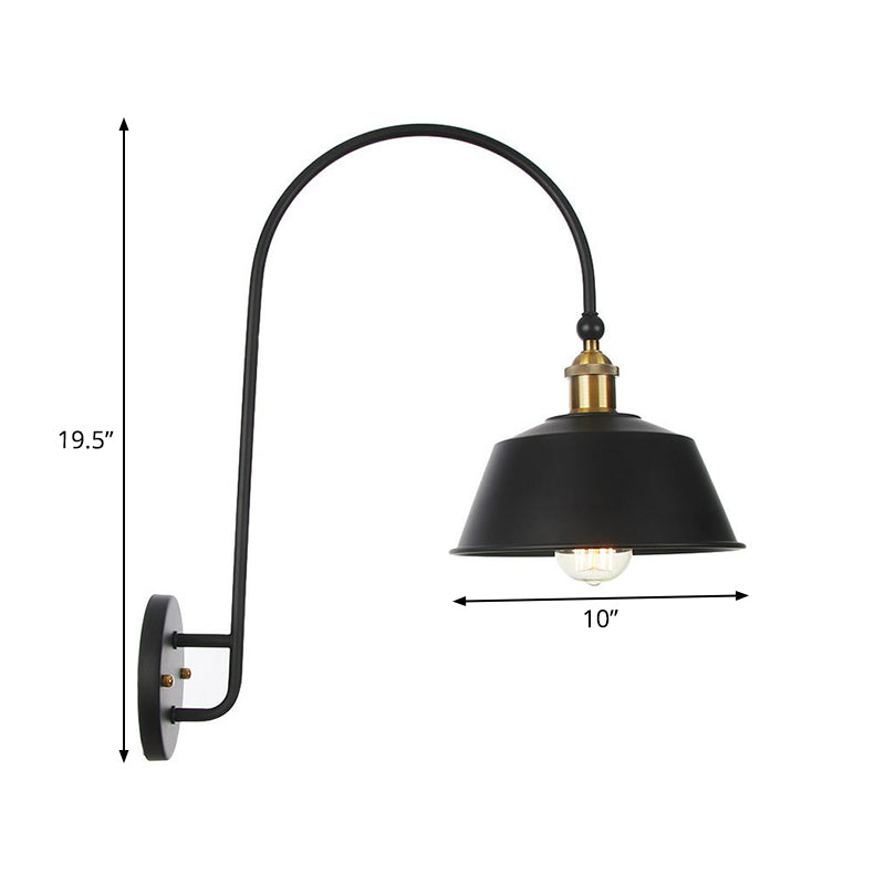 BowLift | Iron Barn/Bowl/Wave Cut Wall Light Kit Vintage 1 Bulb Nightstand Reading Wall Lamp with Curved Arm in Black