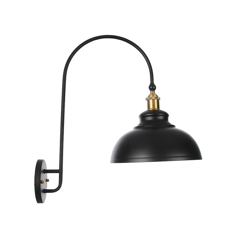 BowLift | Iron Barn/Bowl/Wave Cut Wall Light Kit Vintage 1 Bulb Nightstand Reading Wall Lamp with Curved Arm in Black
