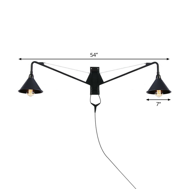 BowLift | Industrial Scalloped/Exposed Wall Lamp 1/2-Light Iron Plug-in Wall Mounted Lighting with Long Swing Arm in Black
