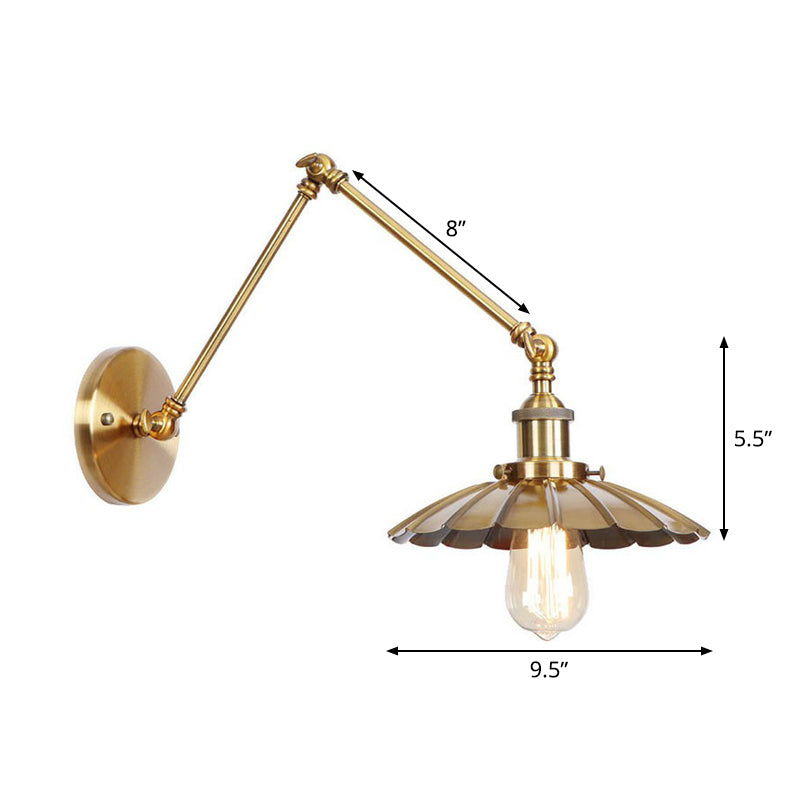BowLift | Iron Brass Wall Lighting Scalloped/Horn/Cone Single 6"/8" Width Antique Wall Lamp with Swing Arm