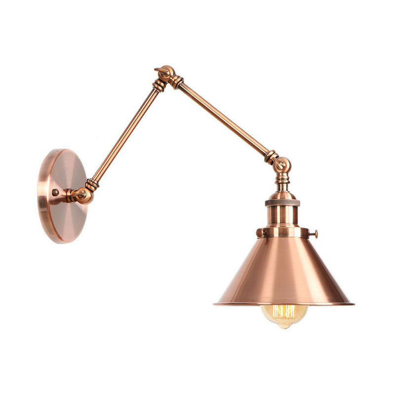 BowLift | 6"/8" L 2-joint swivel arm iron wall light industrial 1 bulb studio work wall lamp with cone shade in bronze/copper