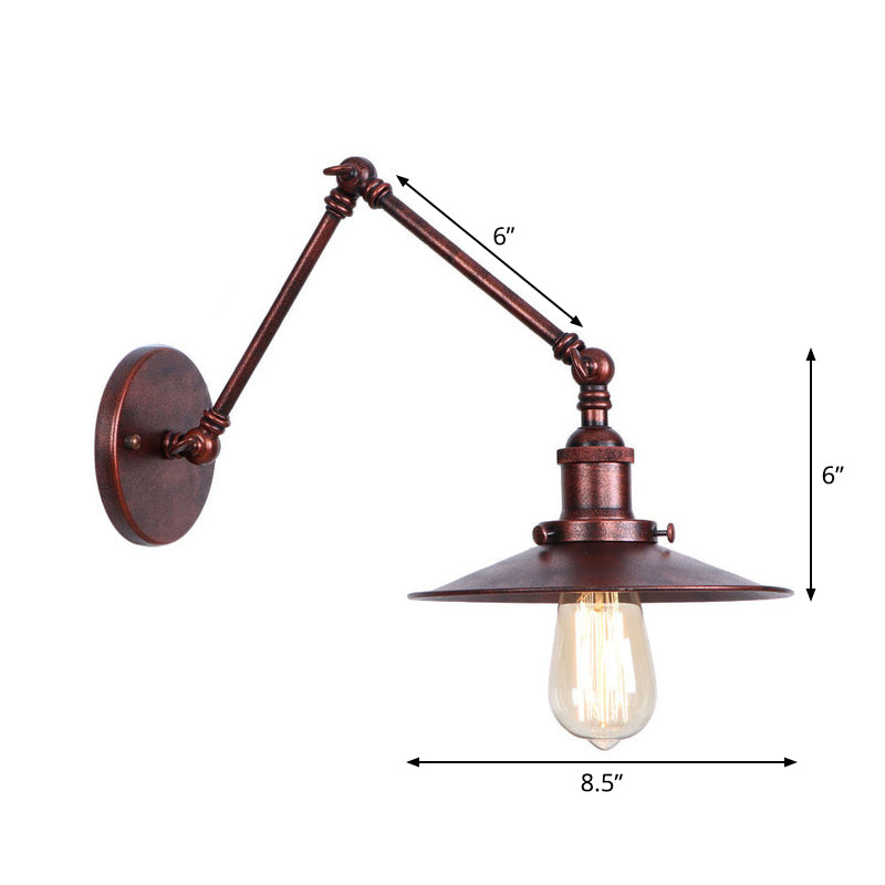 BowLift | Rust Scalloped/Horn/Cone Wall Lamp Loft 1 Main Workshop Wall-Mounted Reading Lamp with 6"/8" Long Swing Arm