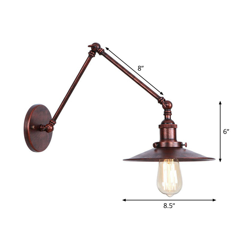 BowLift | Rust Scalloped/Horn/Cone Wall Lamp Loft 1 Main Workshop Wall-Mounted Reading Lamp with 6"/8" Long Swing Arm