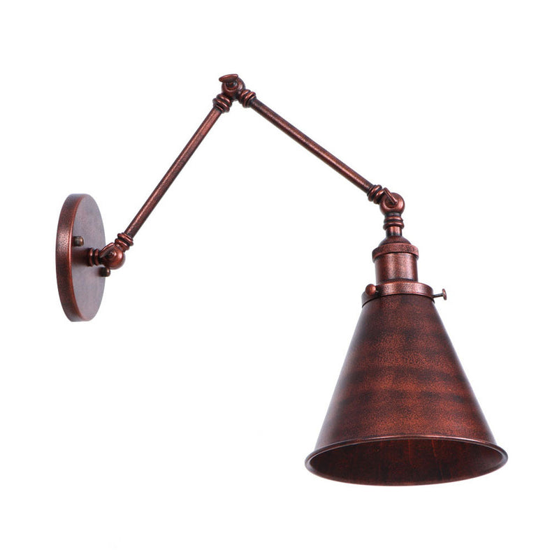 BowLift | Rust Scalloped/Horn/Cone Wall Lamp Loft 1 Main Workshop Wall-Mounted Reading Lamp with 6"/8" Long Swing Arm