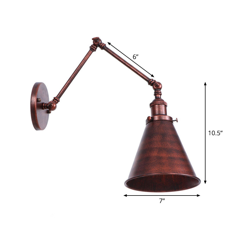 BowLift | Rust Scalloped/Horn/Cone Wall Lamp Loft 1 Main Workshop Wall-Mounted Reading Lamp with 6"/8" Long Swing Arm
