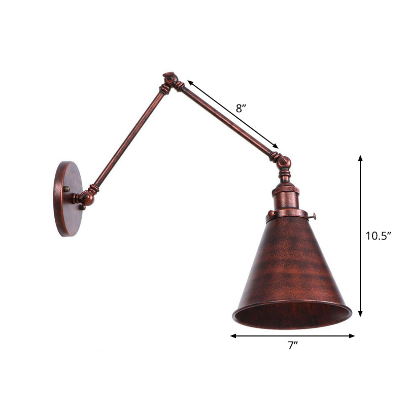 BowLift | Rust Scalloped/Horn/Cone Wall Lamp Loft 1 Main Workshop Wall-Mounted Reading Lamp with 6"/8" Long Swing Arm