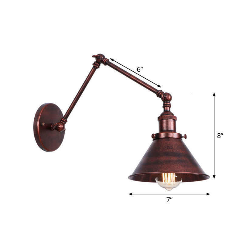 BowLift | Rust Scalloped/Horn/Cone Wall Lamp Loft 1 Main Workshop Wall-Mounted Reading Lamp with 6"/8" Long Swing Arm