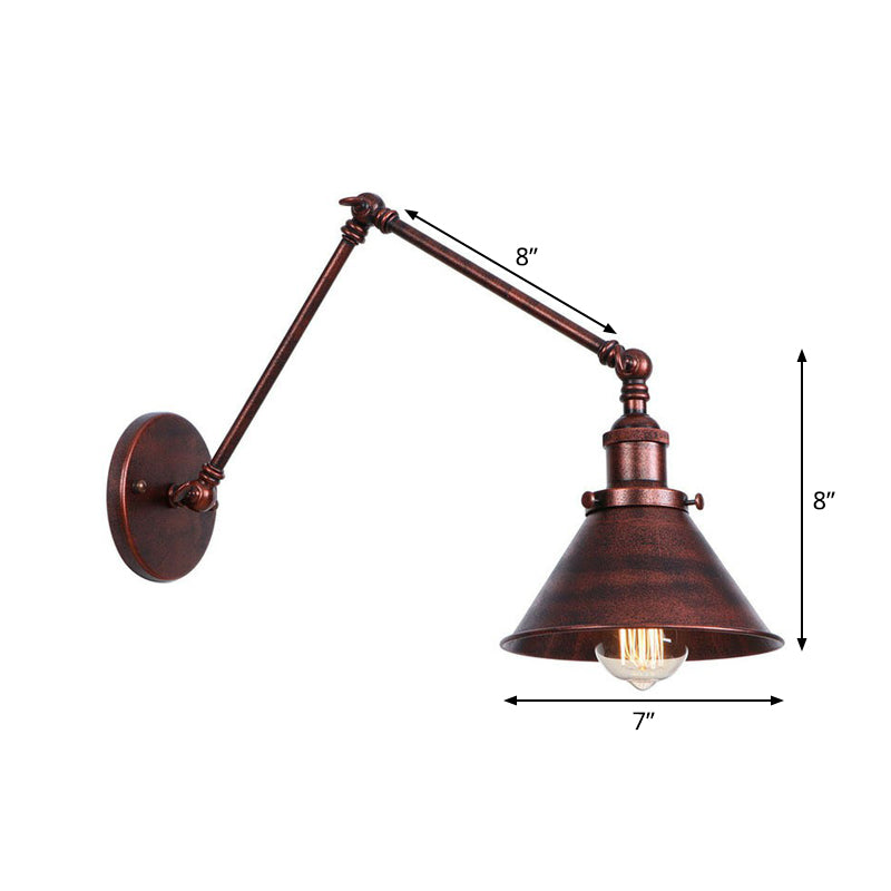 BowLift | Rust Scalloped/Horn/Cone Wall Lamp Loft 1 Main Workshop Wall-Mounted Reading Lamp with 6"/8" Long Swing Arm