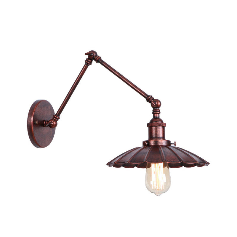 BowLift | Rust Scalloped/Horn/Cone Wall Lamp Loft 1 Main Workshop Wall-Mounted Reading Lamp with 6"/8" Long Swing Arm
