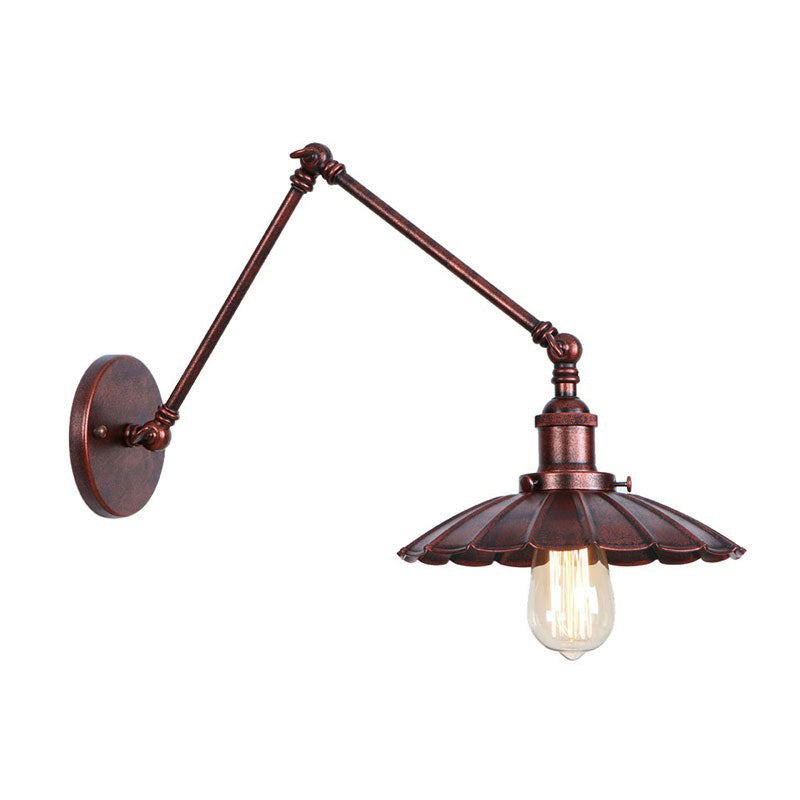 BowLift | Rust Scalloped/Horn/Cone Wall Lamp Loft 1 Main Workshop Wall-Mounted Reading Lamp with 6"/8" Long Swing Arm
