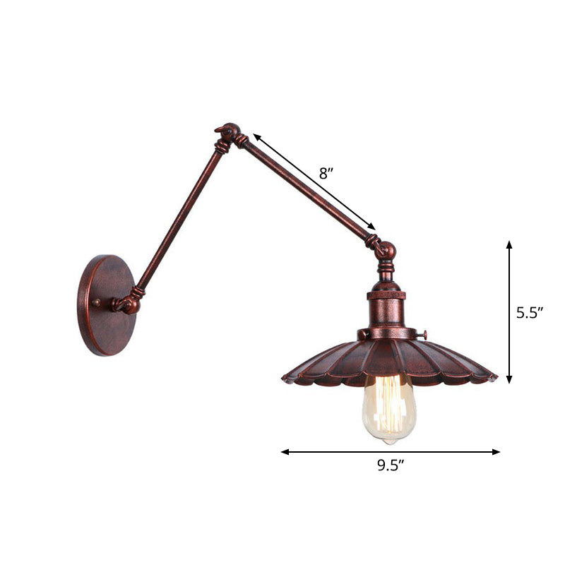 BowLift | Rust Scalloped/Horn/Cone Wall Lamp Loft 1 Main Workshop Wall-Mounted Reading Lamp with 6"/8" Long Swing Arm