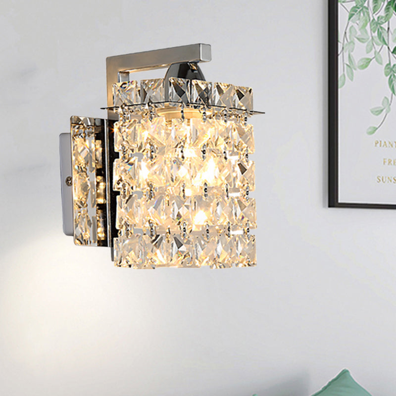 BowLift | Rectangular wall lamp crystal block wall sconce in chrome with crystal rod draping