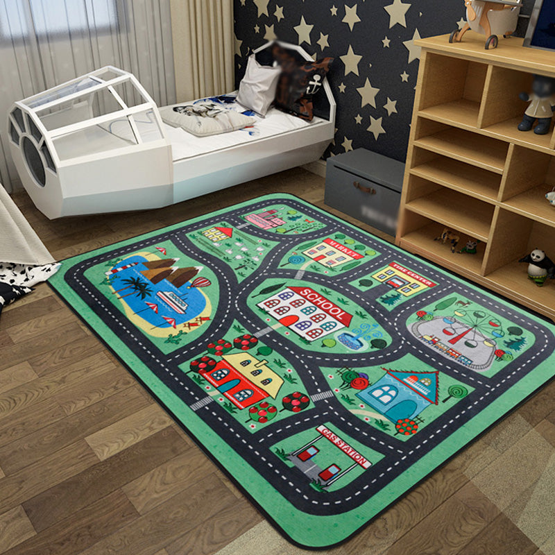 BowLift | Cartoon Railway Area Rug Multicolored polypropylene rug pet-friendly non-slip rug for children