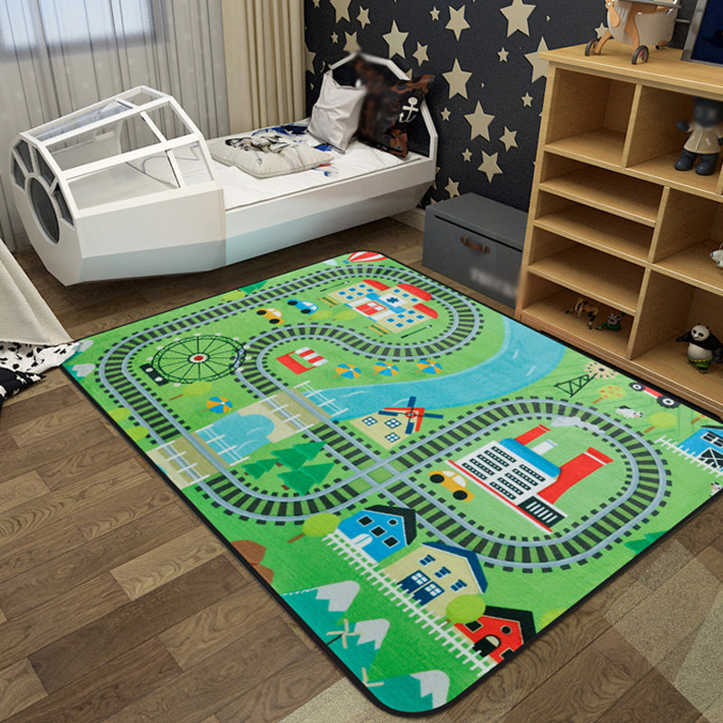 BowLift | Cartoon Railway Area Rug Multicolored polypropylene rug pet-friendly non-slip rug for children