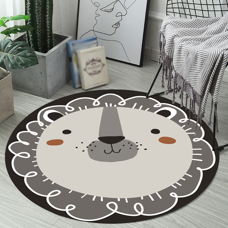 BowLift | Dark Color Cartoon Area Rug Synthetic Animal Head Carpet Stain Resistant Non-Slip Rug for Children's Room