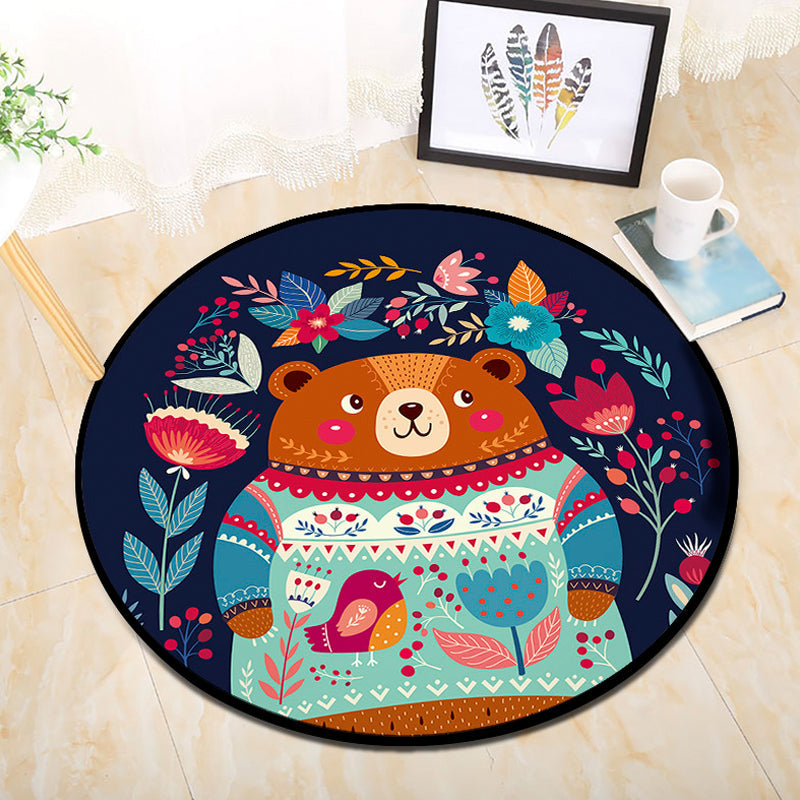 BowLift | Cartoon Baby Room Rug Multicolored Animal in the Forest Rug Polypropylene Stain Resistant Rug