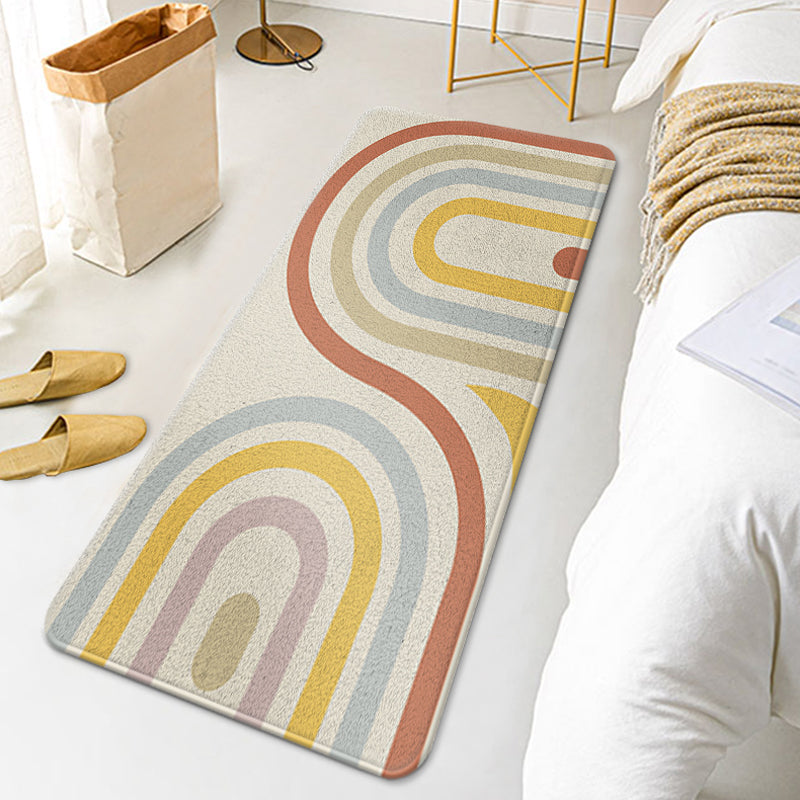 BowLift | Casual Multi Colored Modernism Carpet Polyester Swirl Stripe Pattern Carpet Washable Pet Friendly Non-Slip Carpet for Bedroom
