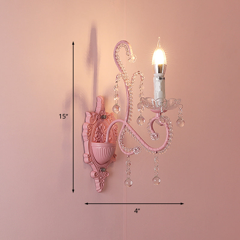 BowLift | Metallic Scroll Arm Wall Lamp Modernistic 1/2 Lights Wall Light with Crystal Berry Deco in Pink