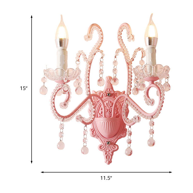 BowLift | Metallic Scroll Arm Wall Lamp Modernistic 1/2 Lights Wall Light with Crystal Berry Deco in Pink