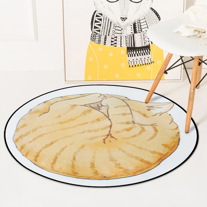 BowLift | Kids Bedroom Carpet in Yellow and Gray Animal Sleeping Cat Print Carpet Polyester Non-Slip Area Rug