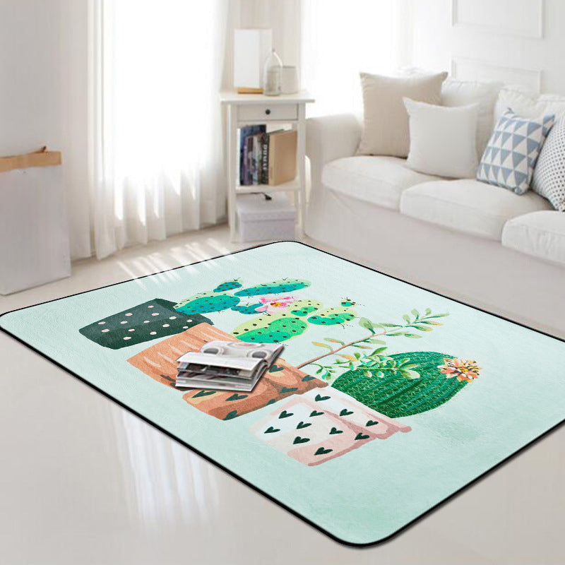 BowLift | Kids Children's Room Carpet in Pink and Green Botanical Cactus Print Carpet Polyester Stain-Resistant Area Rug