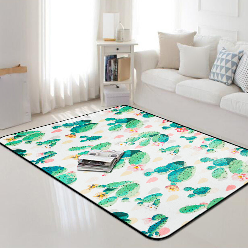 BowLift | Kids Children's Room Carpet in Pink and Green Botanical Cactus Print Carpet Polyester Stain-Resistant Area Rug