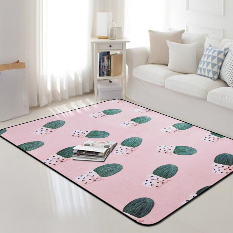 BowLift | Kids Children's Room Carpet in Pink and Green Botanical Cactus Print Carpet Polyester Stain-Resistant Area Rug