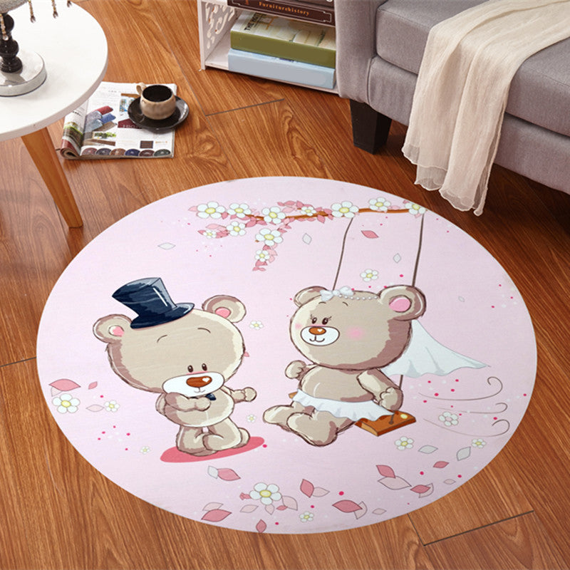 BowLift | Children's room rug in pink and purple animal horse bear print rug polyester stain-resistant rug