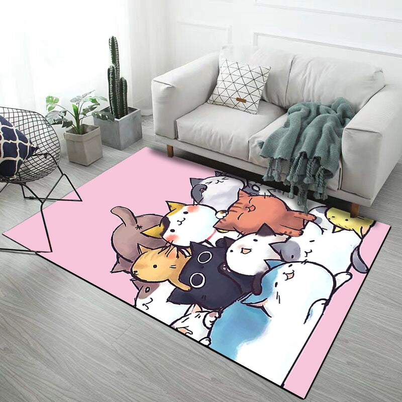 BowLift | Beautiful children's rug in black and pink animal cat dog pattern rug polyester machine washable rug for the children's room