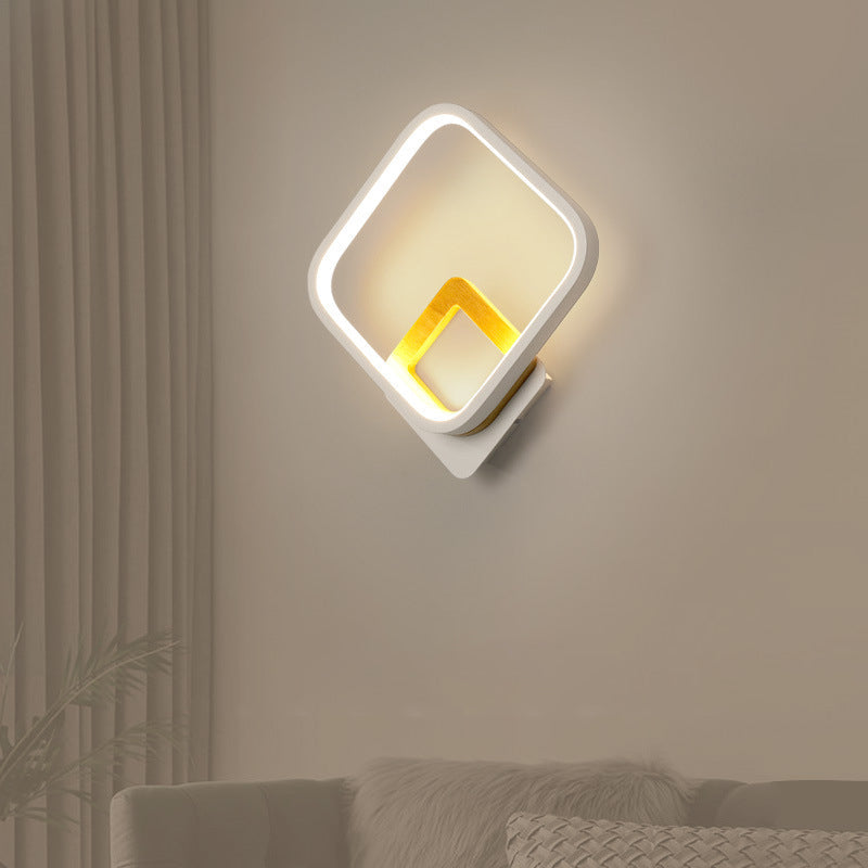 BowLift | Metal Diamond-Frame Wall Lamp Minimalist White and Wood LED Wall Mounted Light in Warm/White Light