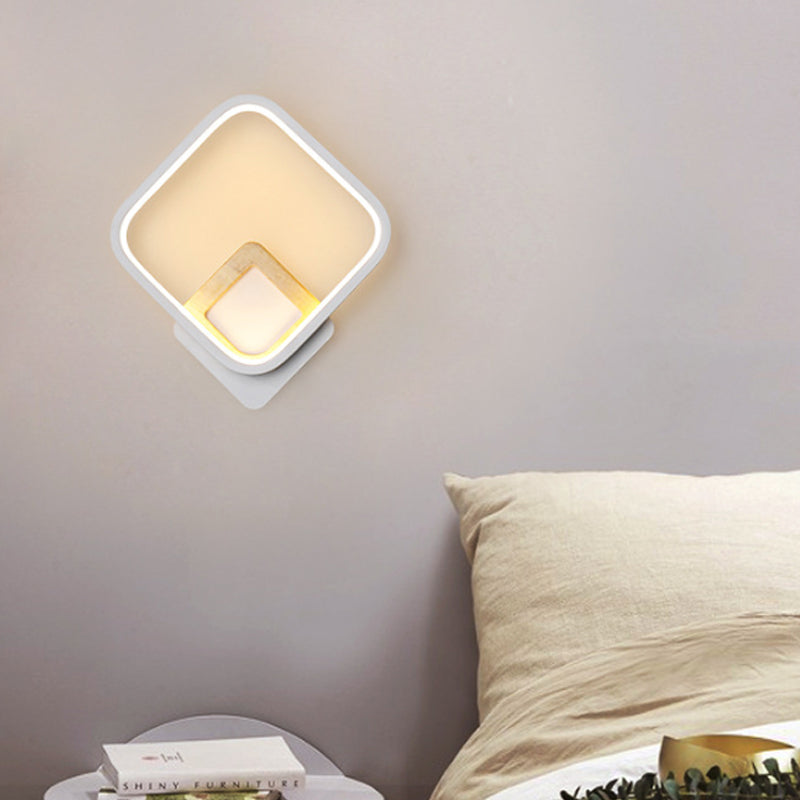 BowLift | Metal Diamond-Frame Wall Lamp Minimalist White and Wood LED Wall Mounted Light in Warm/White Light