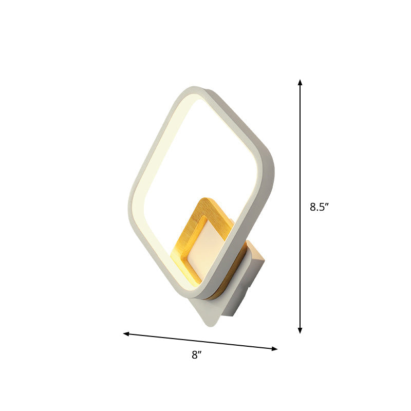 BowLift | Metal Diamond-Frame Wall Lamp Minimalist White and Wood LED Wall Mounted Light in Warm/White Light