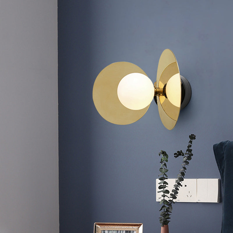 BowLift | Ball Mini Milk Glass Wall Light Postmodern 1 Bulb Gold Wall Light Fixture with Reflective Shields