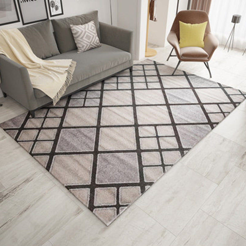 BowLift | Ivory Bedroom Rug New Geometric Checkered Stripe Pattern Rug Polyester Washable Rug