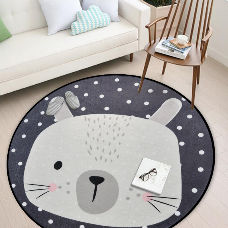 BowLift | Casual Kids Rug in Black and Gray Animal Pattern Rabbit Bear Fox Panda Rug Polyester Washable Rug for the Children's Room