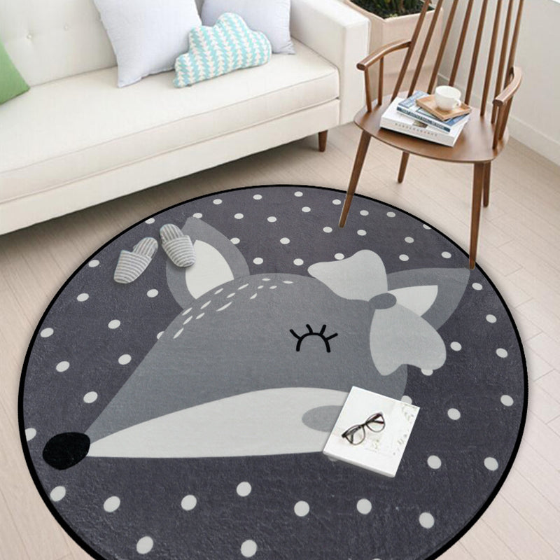 BowLift | Kids Nursery Rug in Black and Grey Animal Mouse Print Rug Polyester Washable Non-Slip Mat Rug