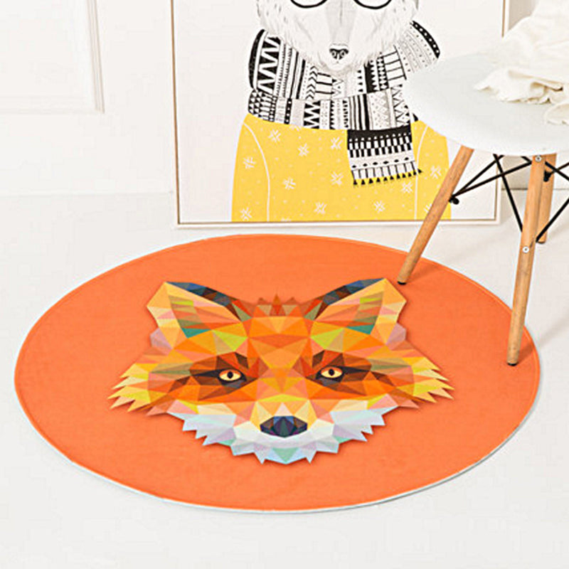 BowLift | Children's Room Rug in Orange and Ivory Animal Rabbit Lion Fox Print Rug Polyester Non-Slip Area Rug