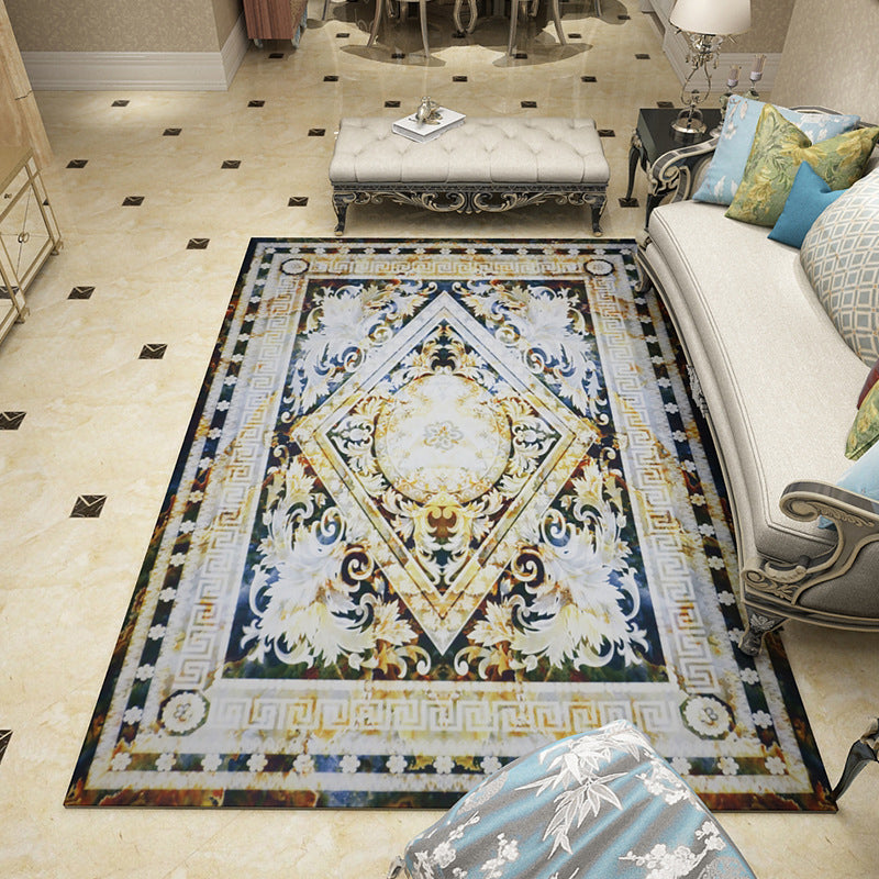 BowLift | Mediterranean Moroccan Rug in Black and White Medallion Floral Pattern Rug Polyester Washable Rug for Home Decor